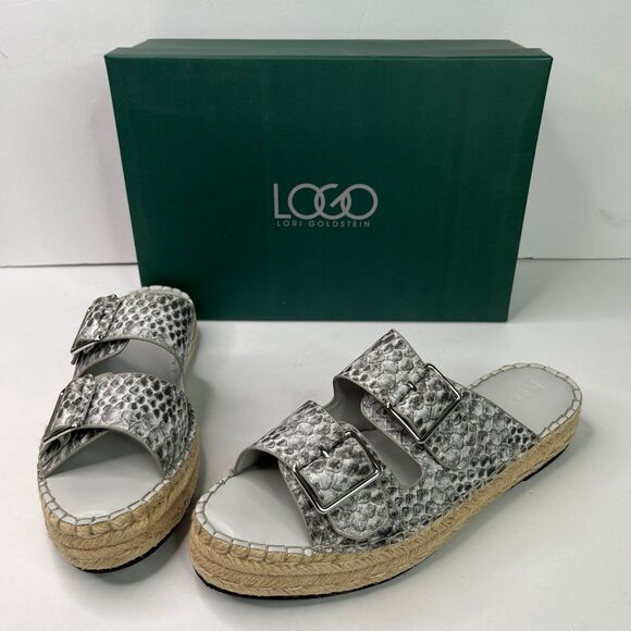 Logo Lori Goldstein Grey White Snake Leather Lindsay Slide Sandal New #514 - Picture 2 of 12